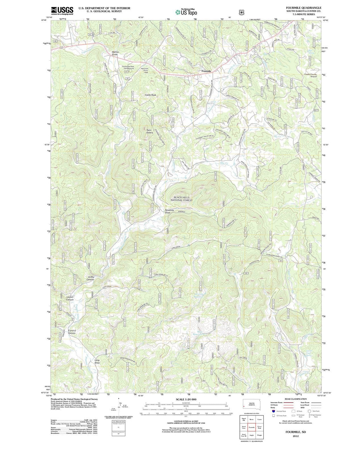 2012 Fourmile, SD - South Dakota - USGS Topographic Map