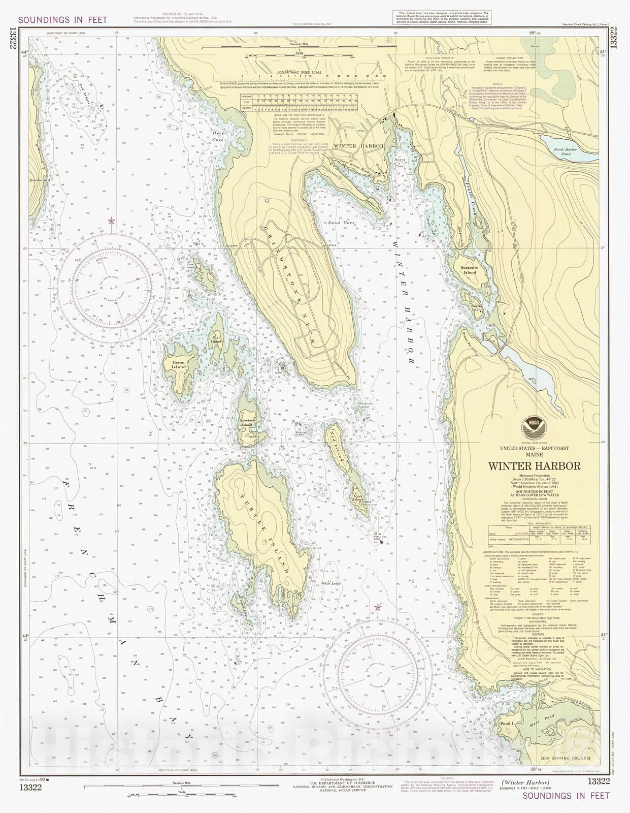 Historic Nautical Map - Winter Harbor, 1990 NOAA Chart - Maine (ME) - Vintage Wall Art