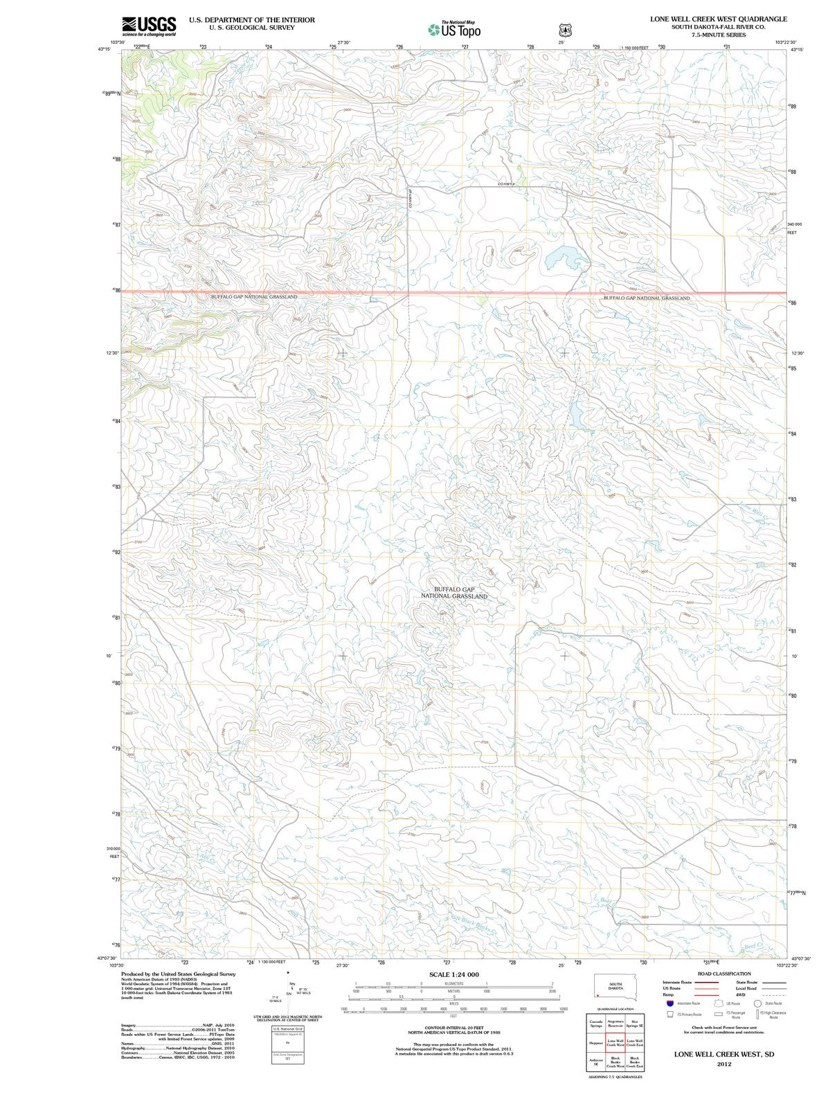 2012 Lone Well Creek West, SD - South Dakota - USGS Topographic Map