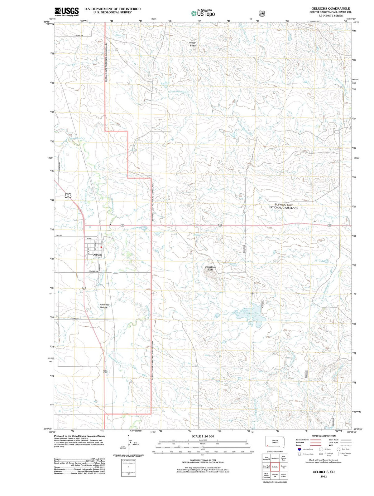 2012 Oelrichs, SD - South Dakota - USGS Topographic Map