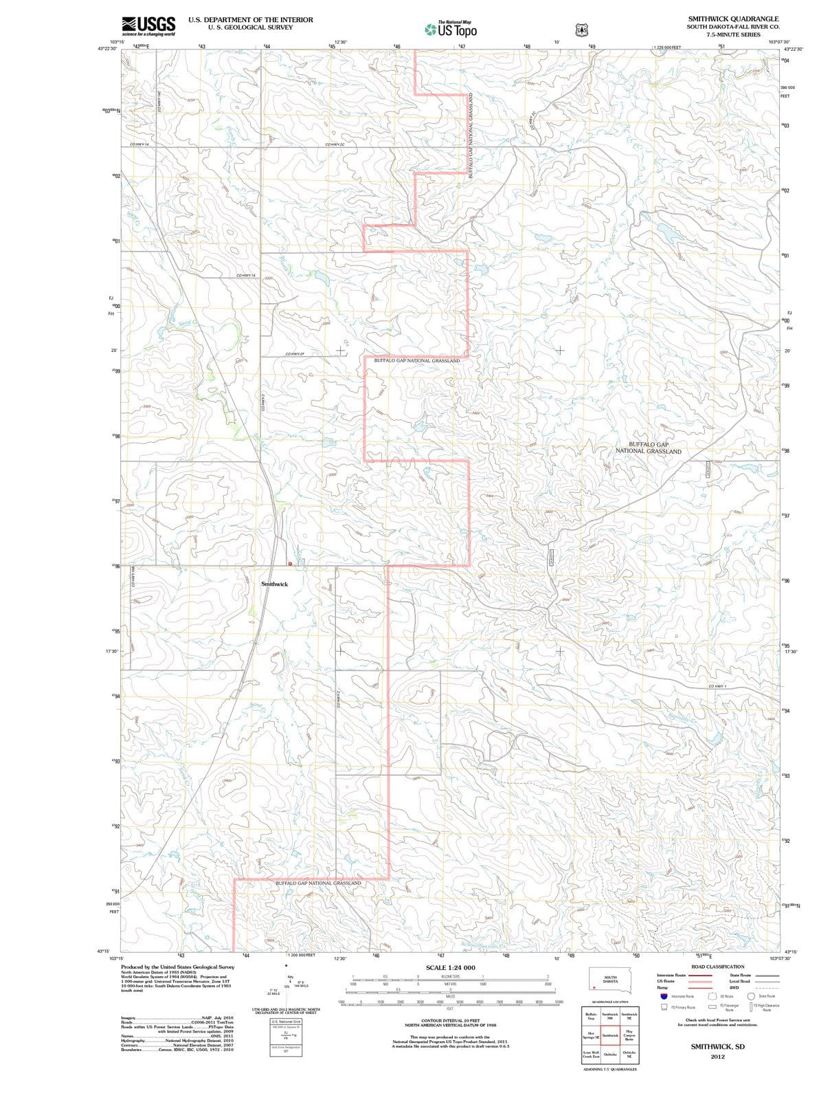 2012 Smithwick, SD - South Dakota - USGS Topographic Map