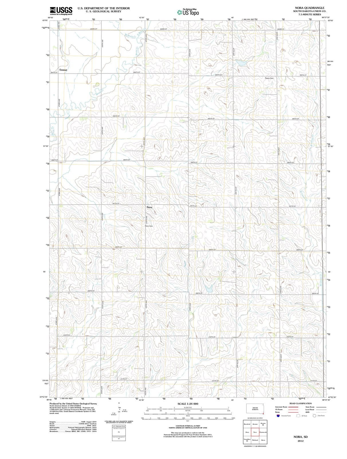 2012 Nora, SD - South Dakota - USGS Topographic Map
