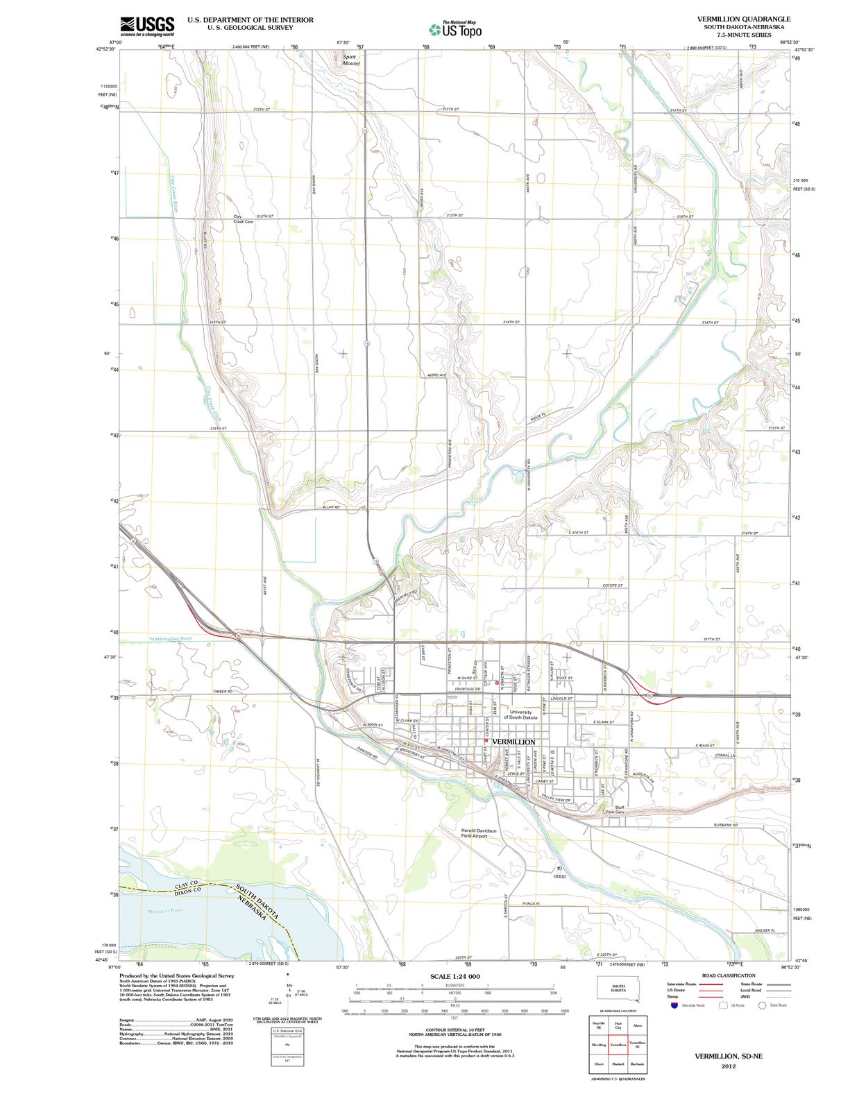 2012 Vermillion, SD - South Dakota - USGS Topographic Map