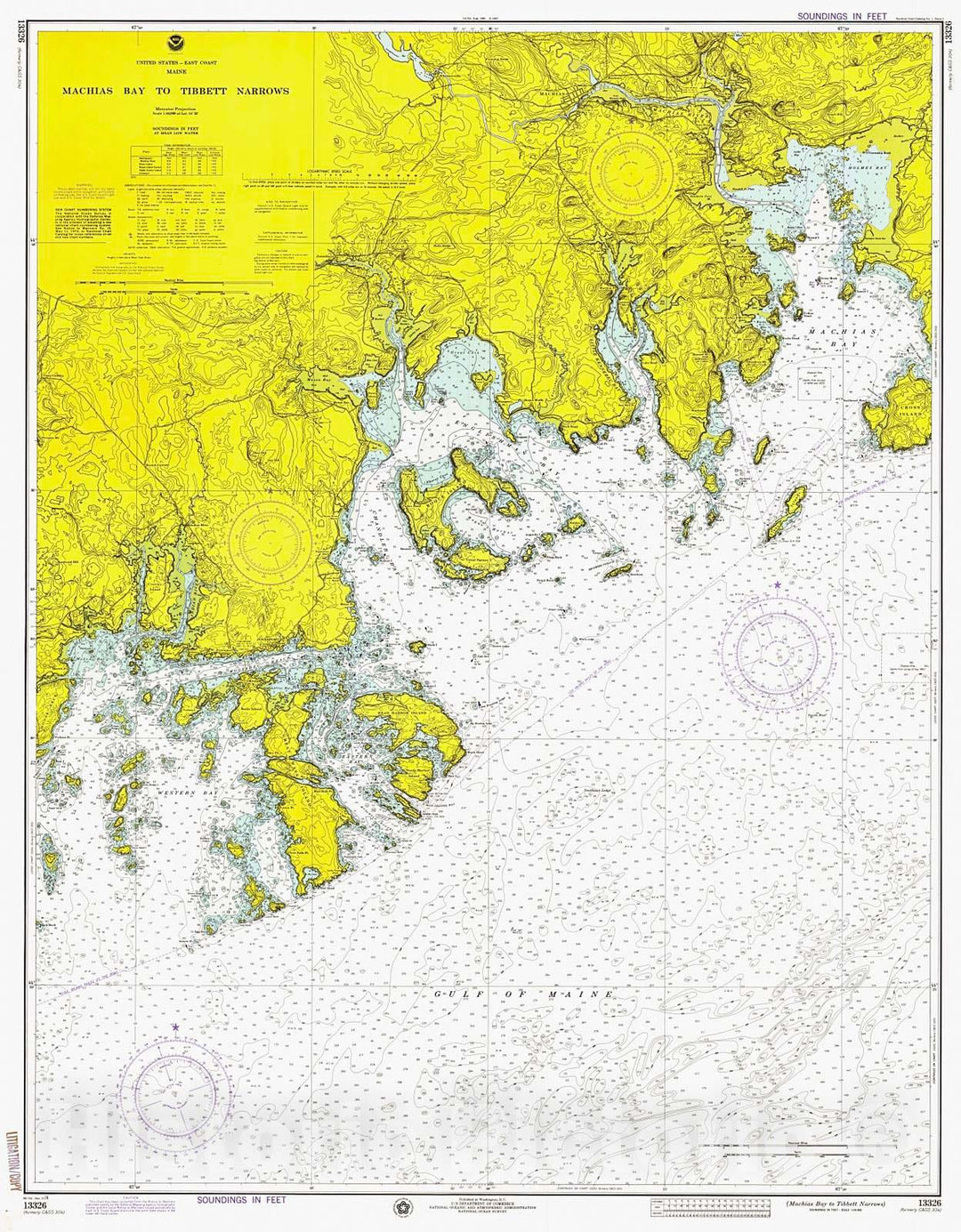 Historic Nautical Map - Machias Bay To Tibbett Narrows, 1974 NOAA Chart - Maine (ME) - Vintage Wall Art