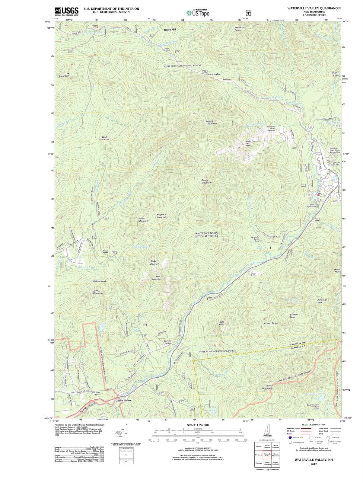 2012 Waterville Valley, NH - New Hampshire - USGS Topographic Map