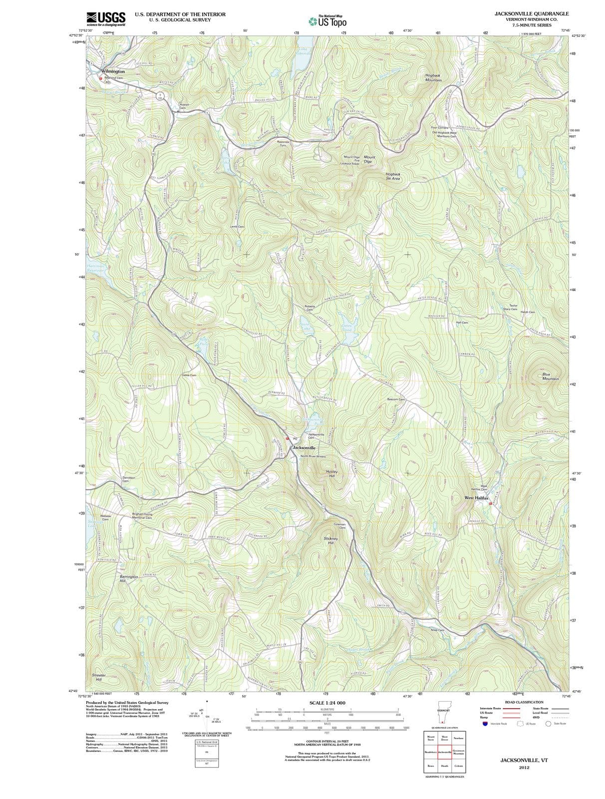 2012 Jacksonville, VT - Vermont - USGS Topographic Map