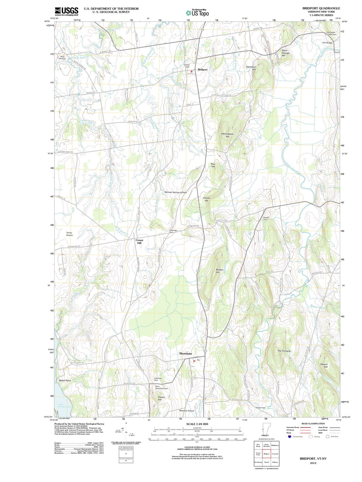 2012 Bridport, VT - Vermont - USGS Topographic Map