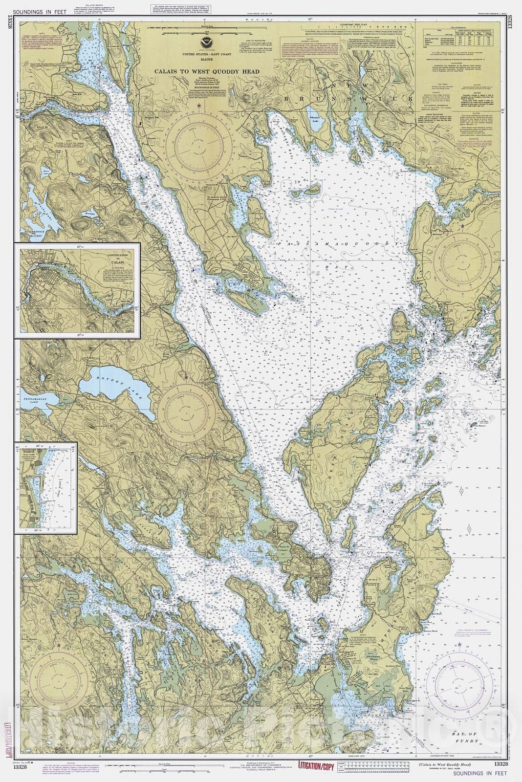 Historic Nautical Map - Calais To West Quoddy Head, 1990 NOAA Chart - Maine (ME) - Vintage Wall Art