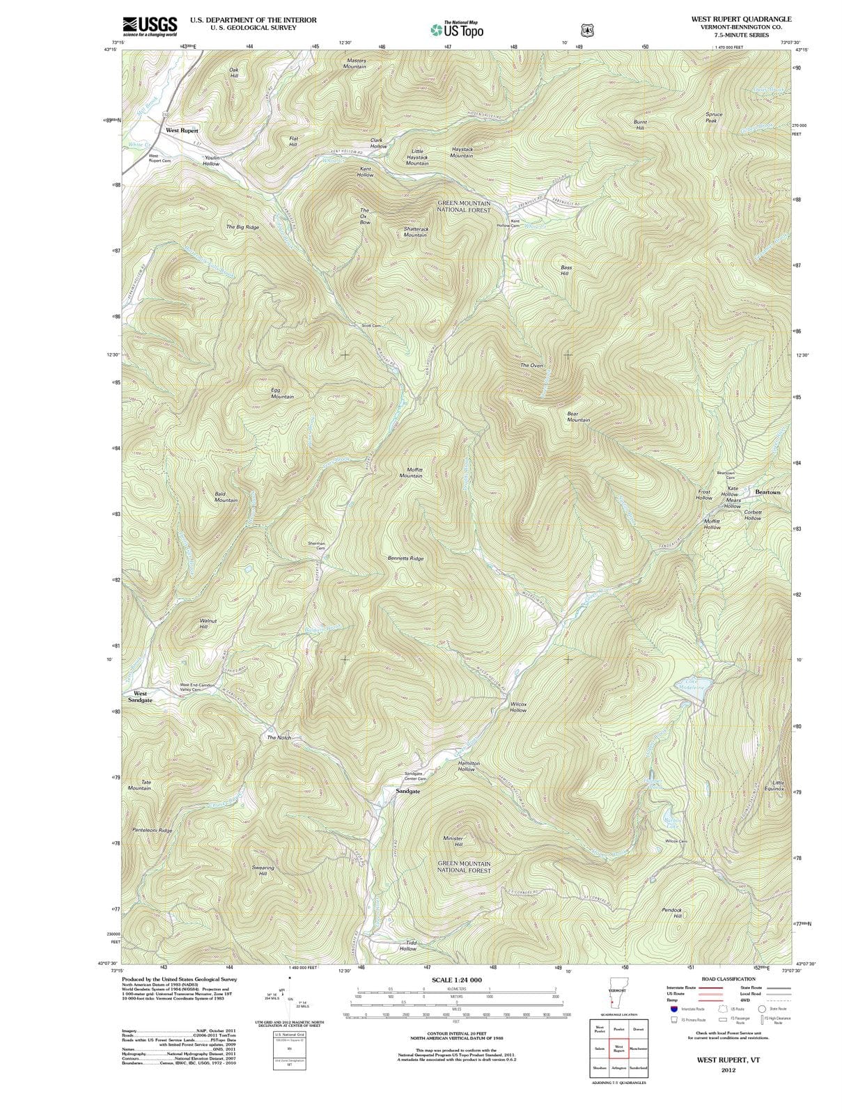 2012 West Rupert, VT - Vermont - USGS Topographic Map