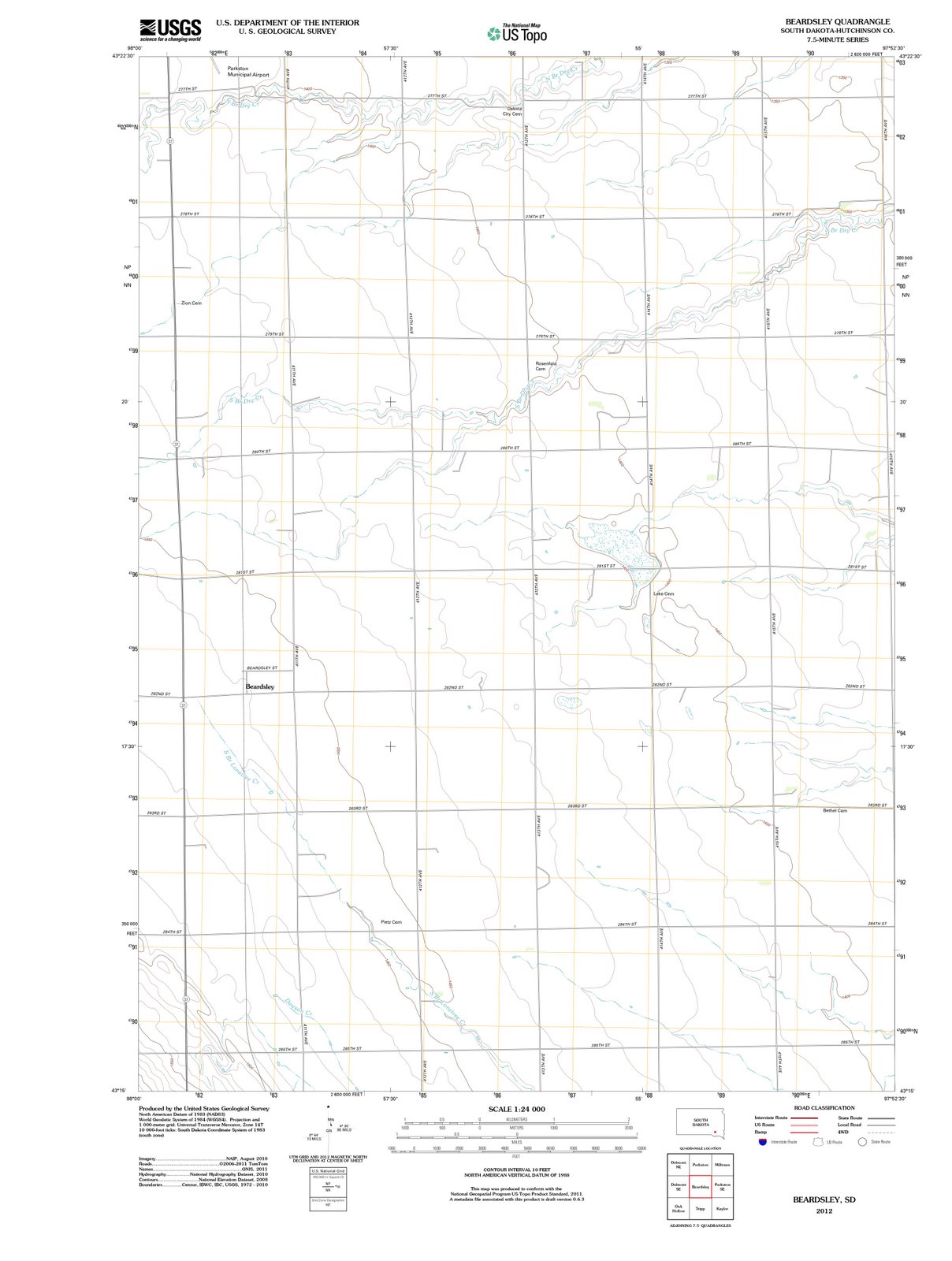 2012 Beardsley, SD - South Dakota - USGS Topographic Map
