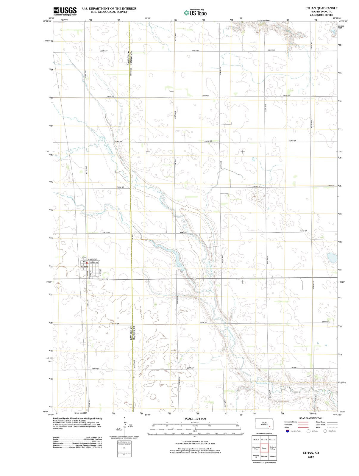 2012 Ethan, SD - South Dakota - USGS Topographic Map