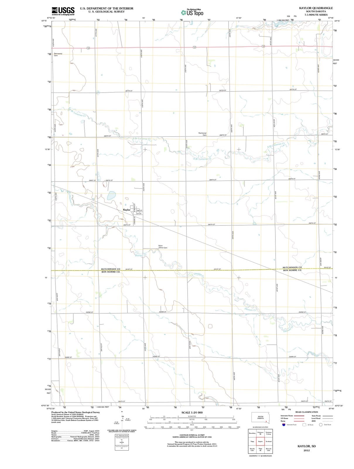 2012 Kaylor, SD - South Dakota - USGS Topographic Map