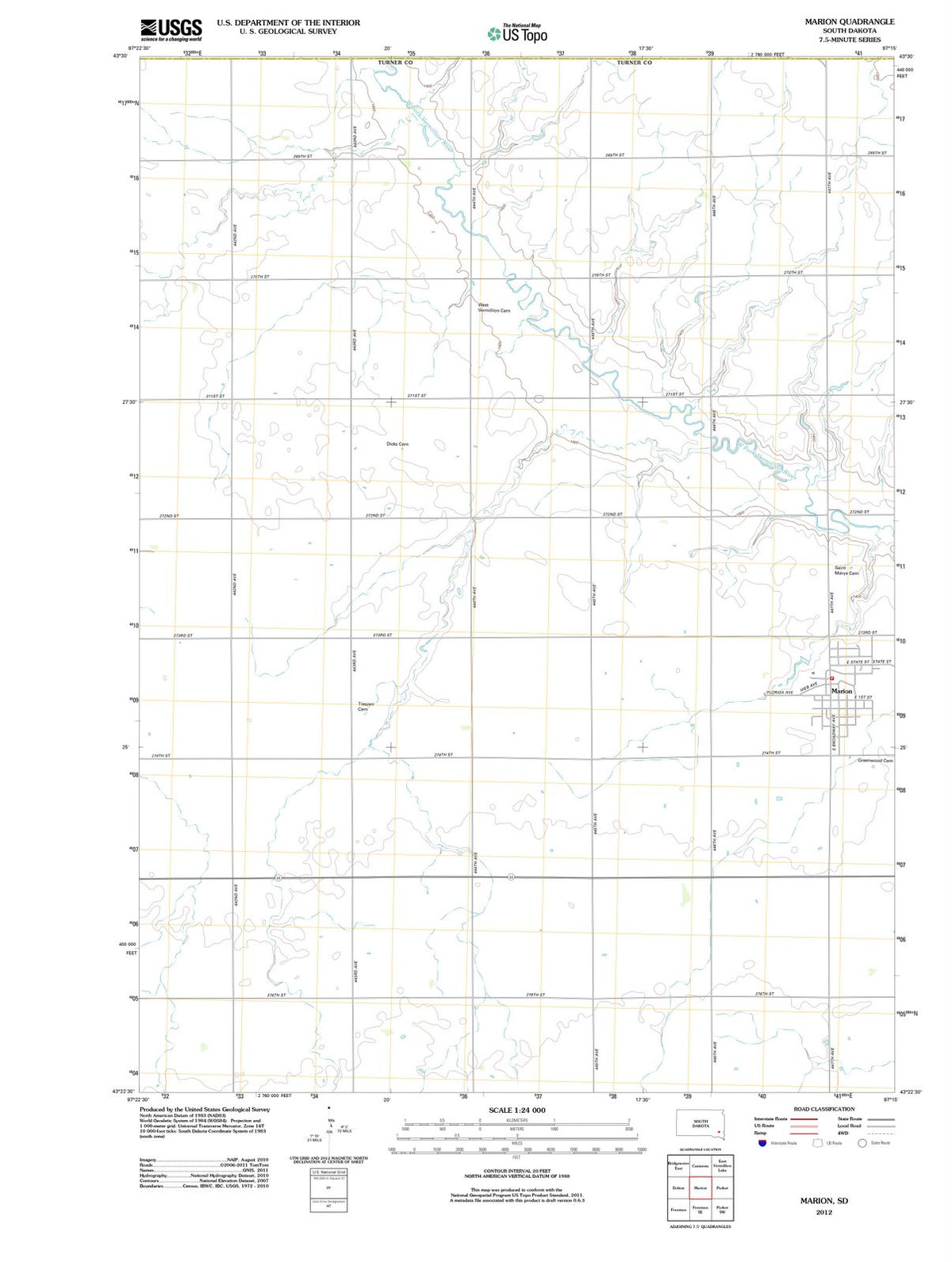 2012 Marion, SD - South Dakota - USGS Topographic Map