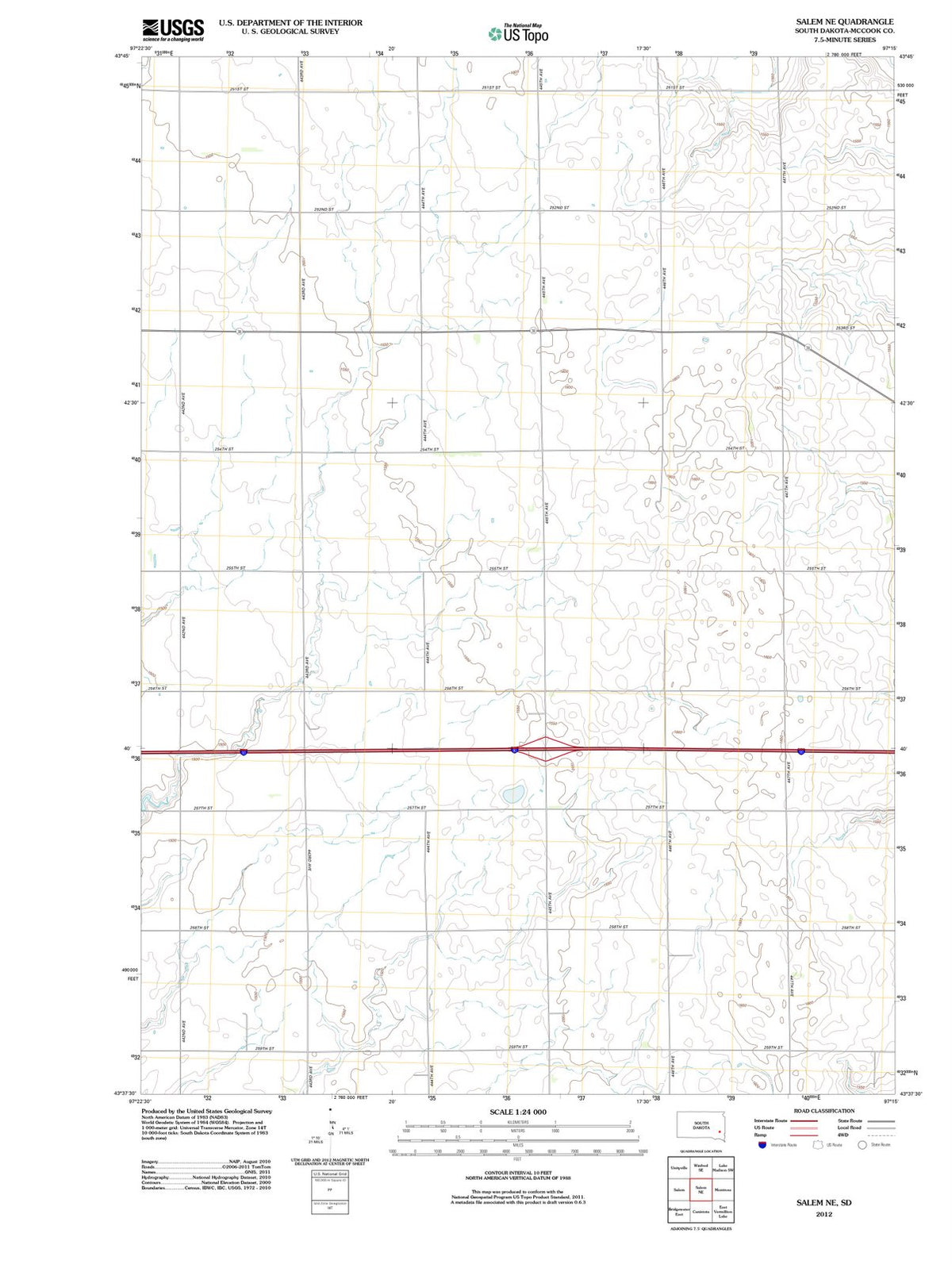 2012 Salem, SD - South Dakota - USGS Topographic Map