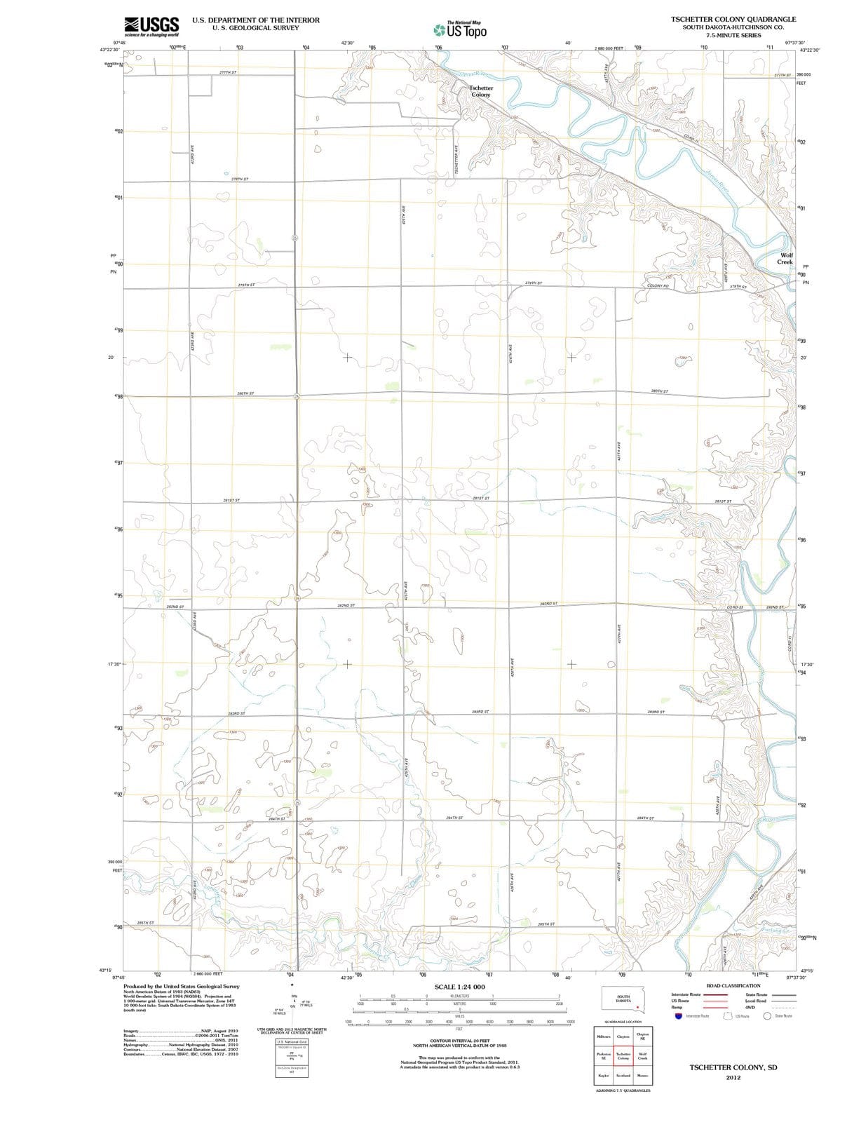 2012 Tschetter Colony, SD - South Dakota - USGS Topographic Map