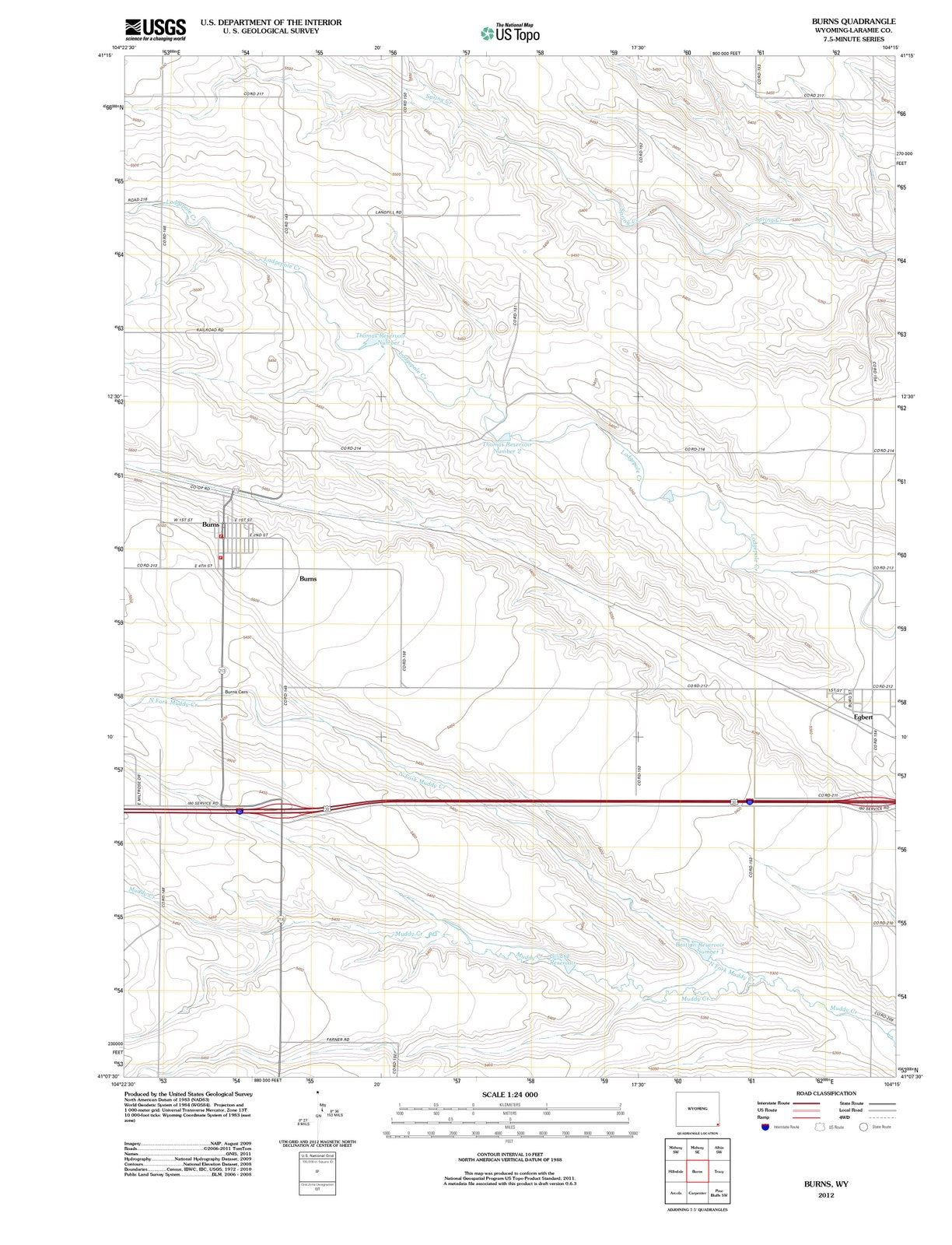 2012 Burns, WY - Wyoming - USGS Topographic Map