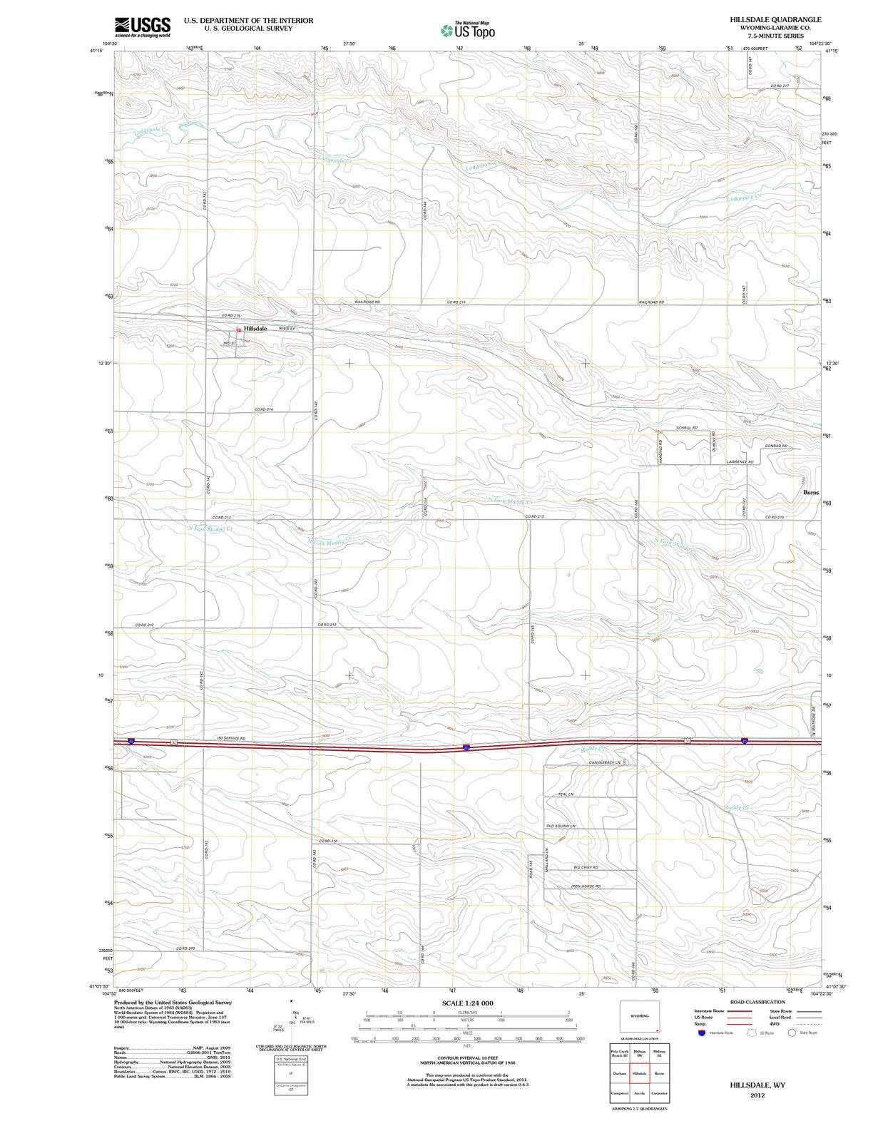 2012 Hillsdale, WY - Wyoming - USGS Topographic Map