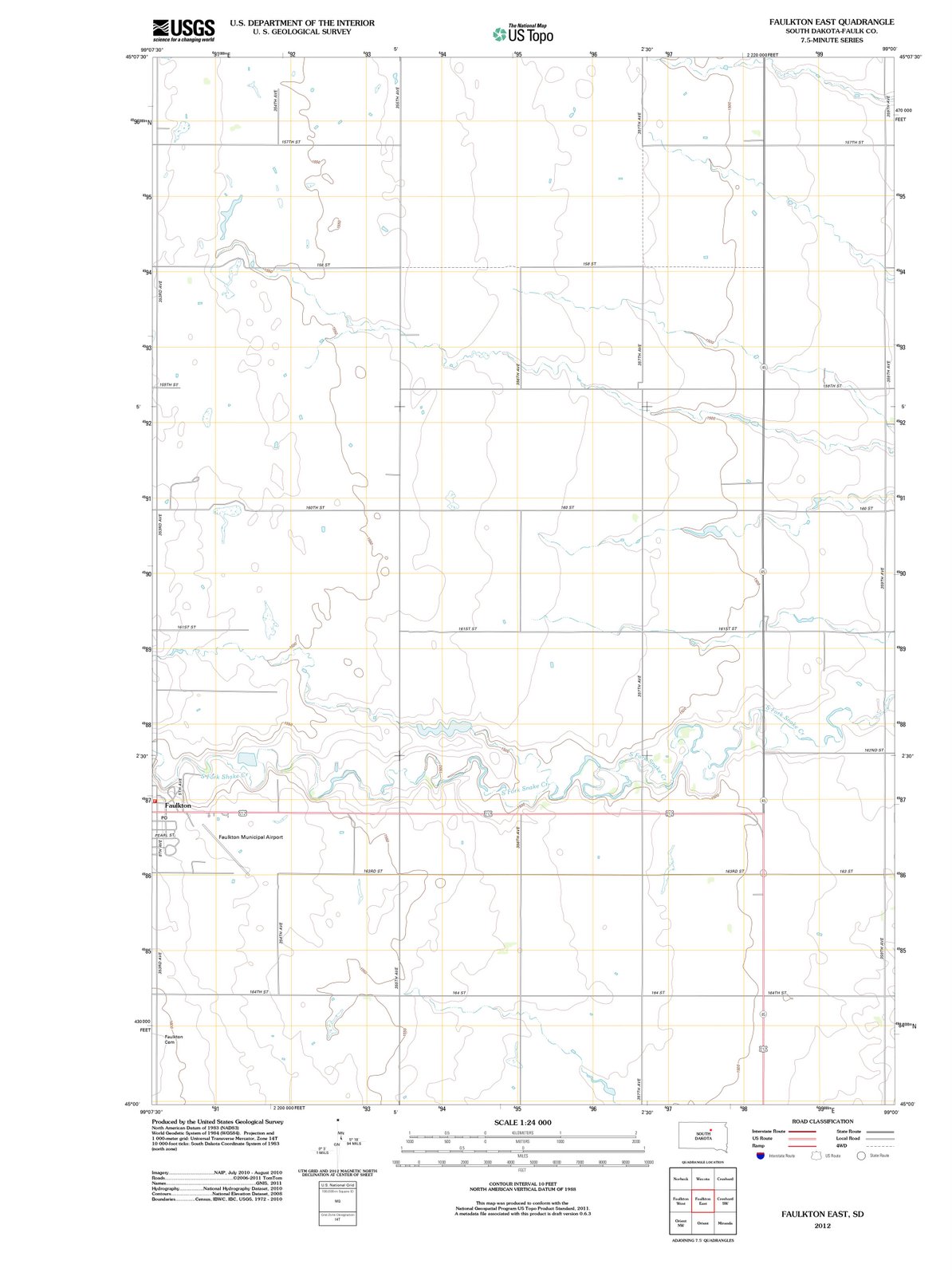 2012 Faulkton East, SD - South Dakota - USGS Topographic Map
