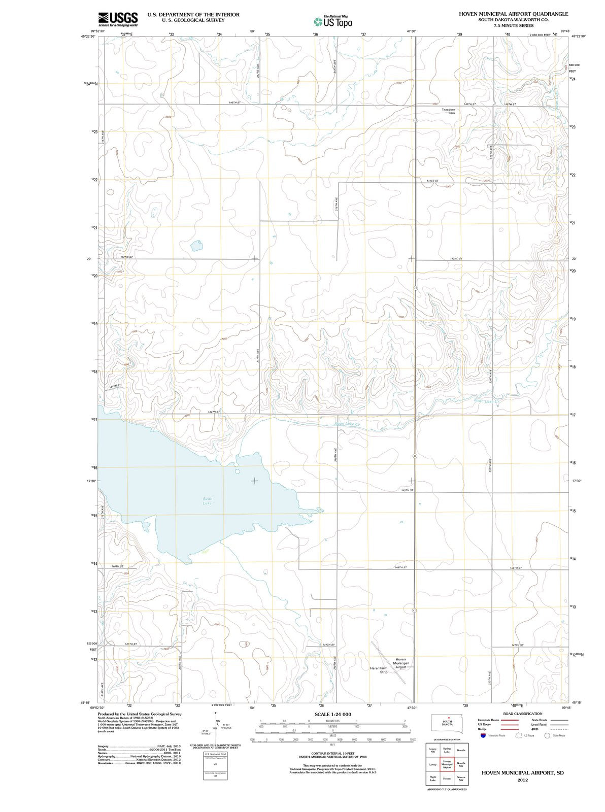 2012 Hoven, SD - South Dakota - USGS Topographic Map