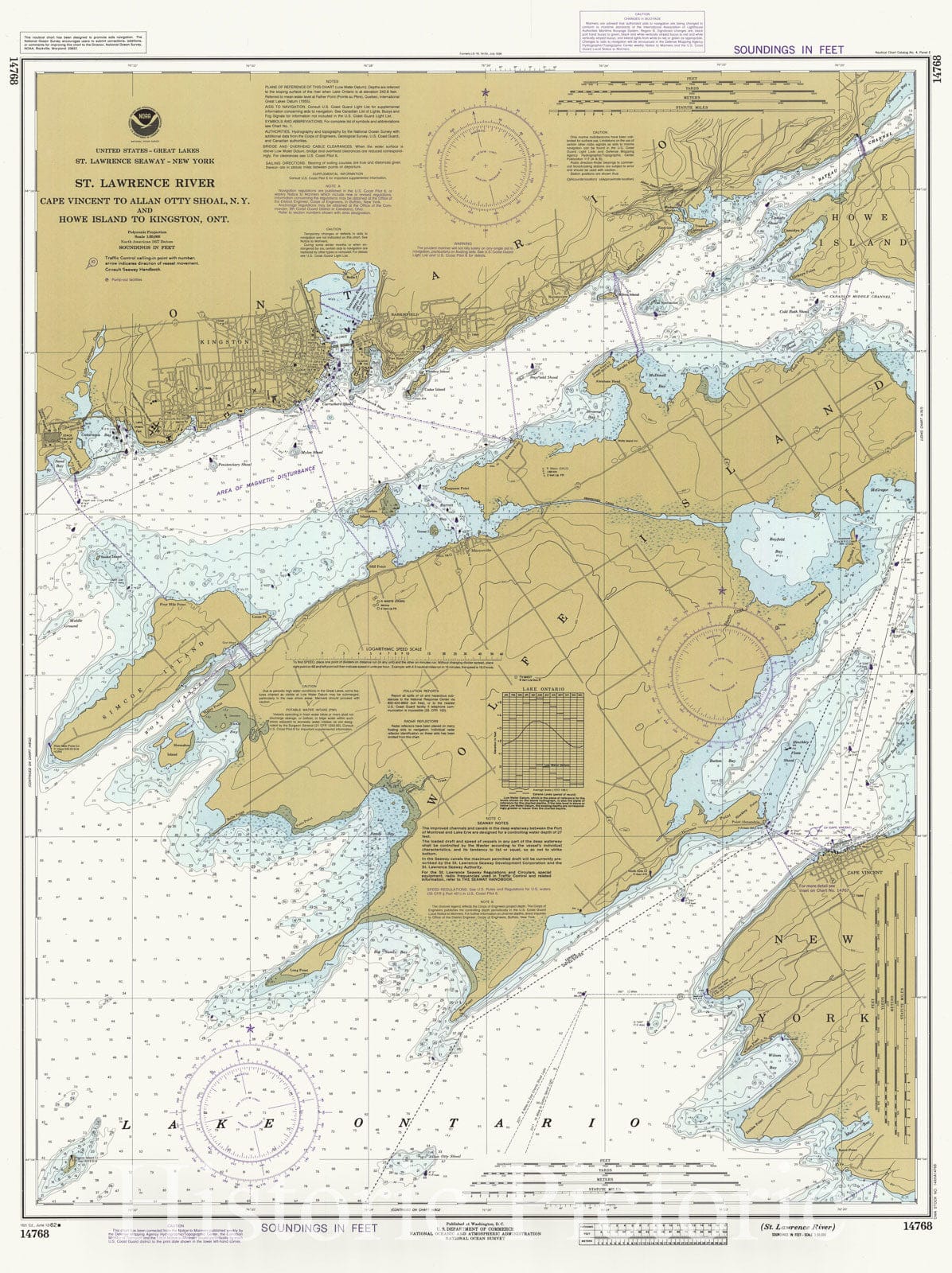 Historic Nautical Map - St Lawrence River Cape Vincent To Allan Otty Shoal Ny And Howe Island To Kingston Ont, 1982 NOAA Chart - New York (NY) - Vintage Wall Art