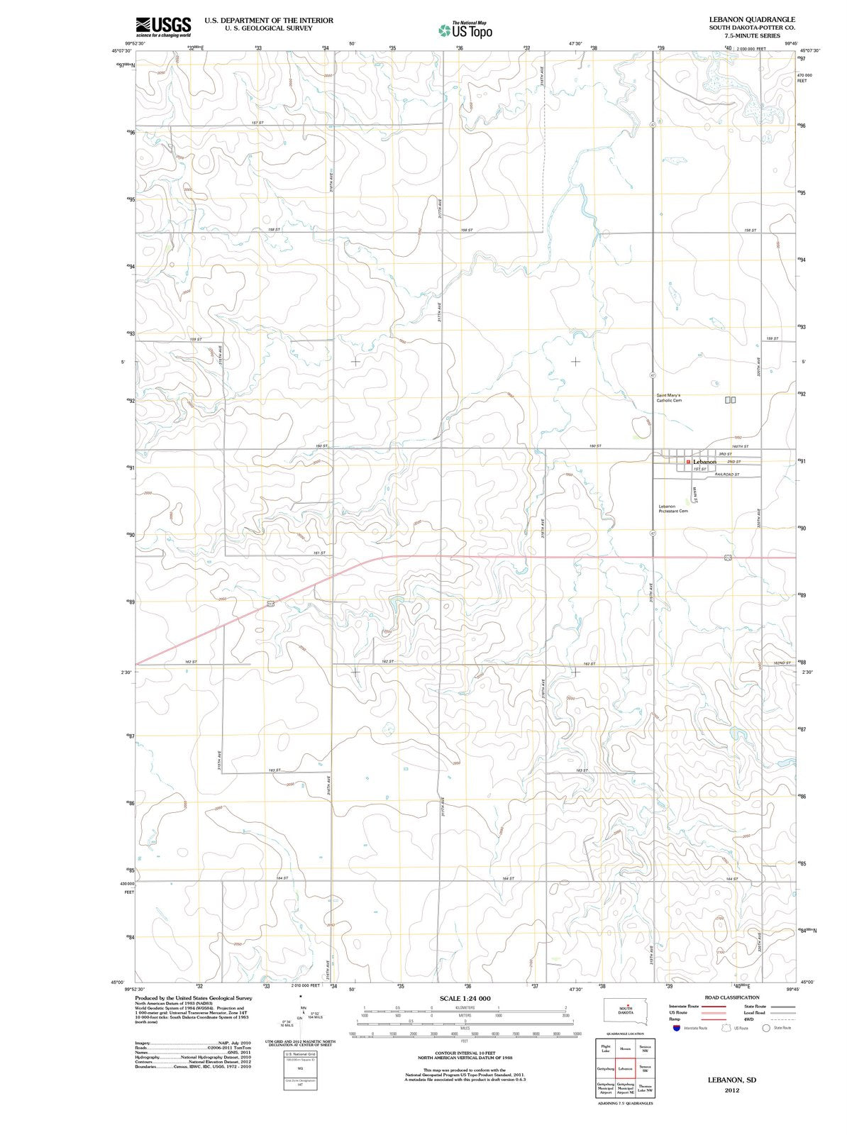 2012 Lebanon, SD - South Dakota - USGS Topographic Map
