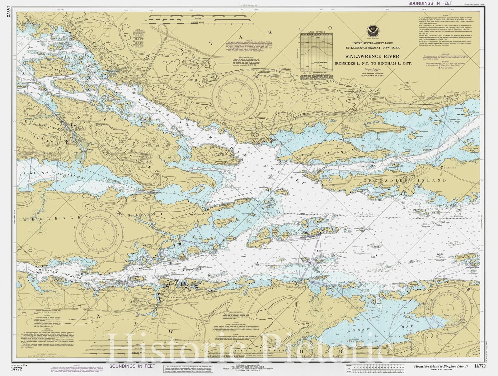 Historic Nautical Map - St Lawrence River Ironsides Island To Bingham Island, 1986 NOAA Chart - New York (NY) - Vintage Wall Art