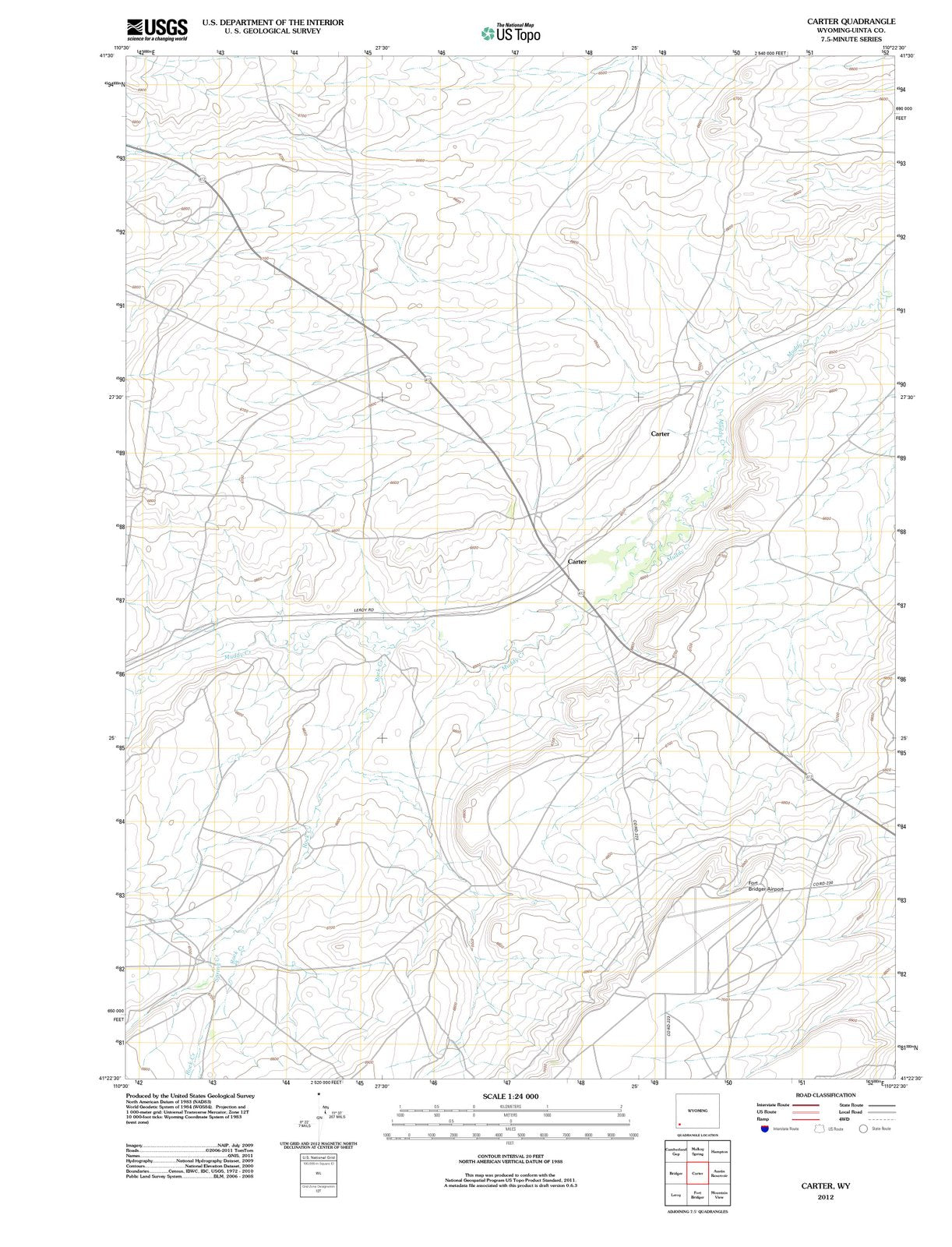 2012 Carter, WY - Wyoming - USGS Topographic Map