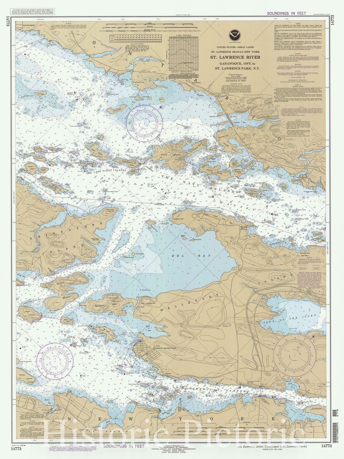 Historic Nautical Map - St Lawrence River Gananoque To St Lawrence Park, 1992 NOAA Chart - New York (NY) - Vintage Wall Art