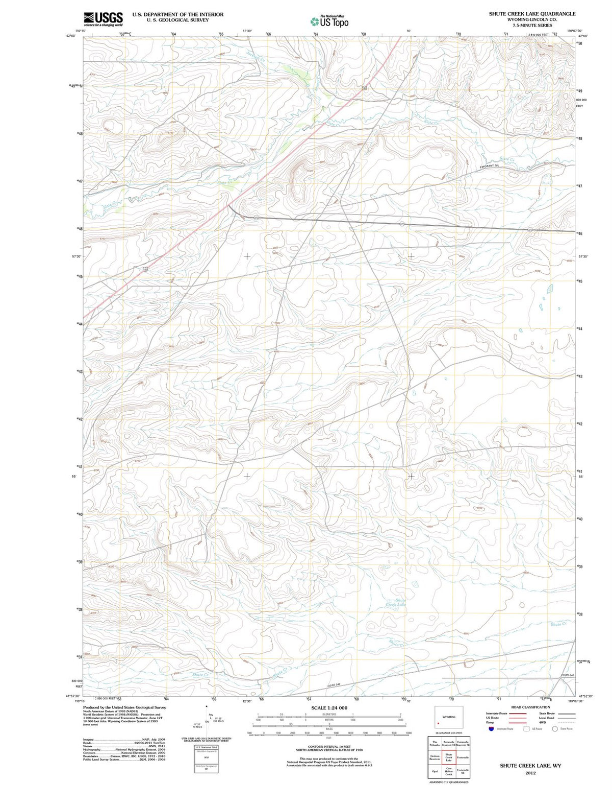 2012 Shute Creek Lake, WY - Wyoming - USGS Topographic Map
