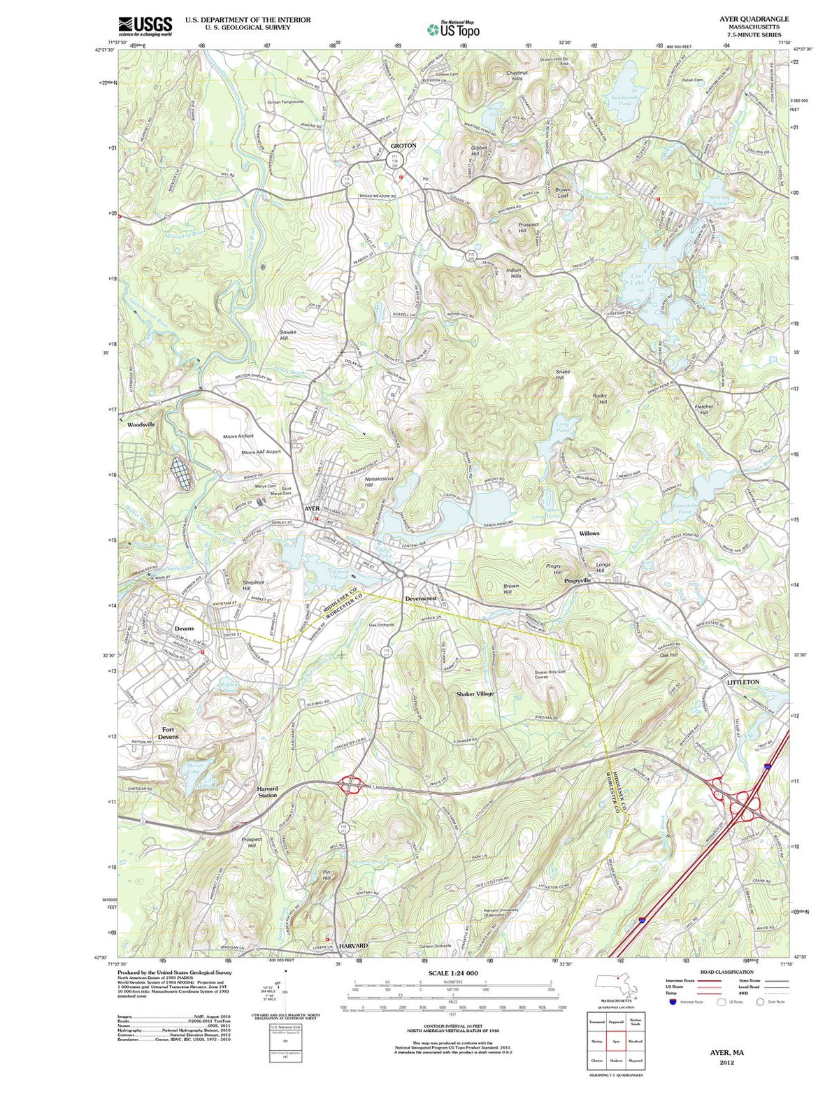 2012 Ayer, MA - Massachusetts - USGS Topographic Map