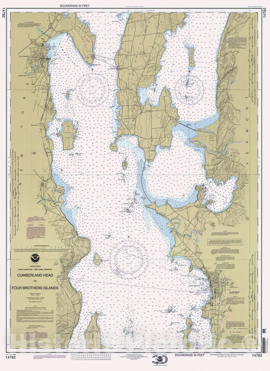 Historic Nautical Map - Cumberland Head To Four Brothers Island, 2000 NOAA Chart - Vermont, New York (VT, NY) - Vintage Wall Art