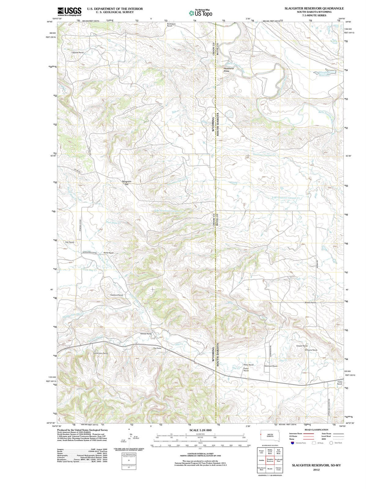 2012 Slaughter Reservoir, SD - South Dakota - USGS Topographic Map
