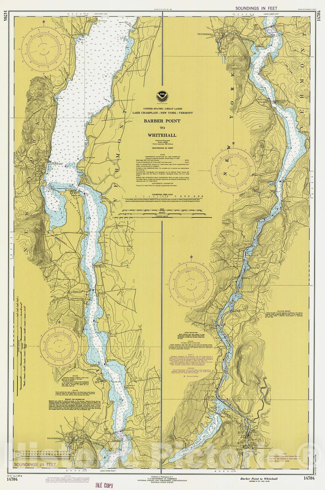 Historic Nautical Map - Barber Point To Whitehall, 1980 NOAA Chart - New York, Vermont (NY, VT) - Vintage Wall Art