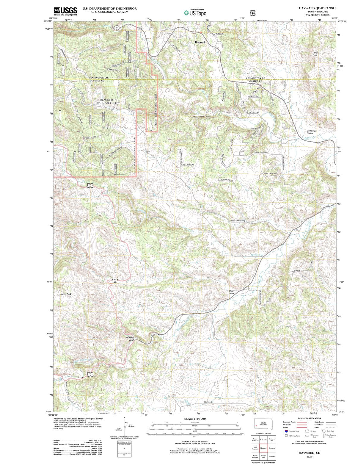 2012 Hayward, SD - South Dakota - USGS Topographic Map