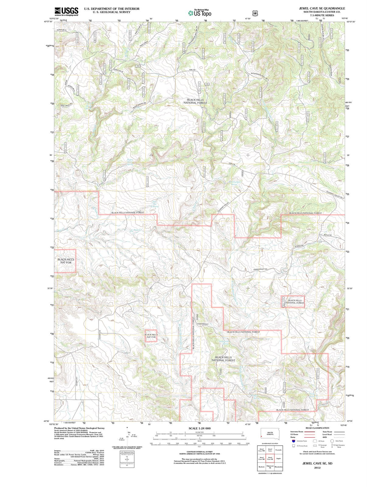 2012 Jewel Cave, SD - South Dakota - USGS Topographic Map v4