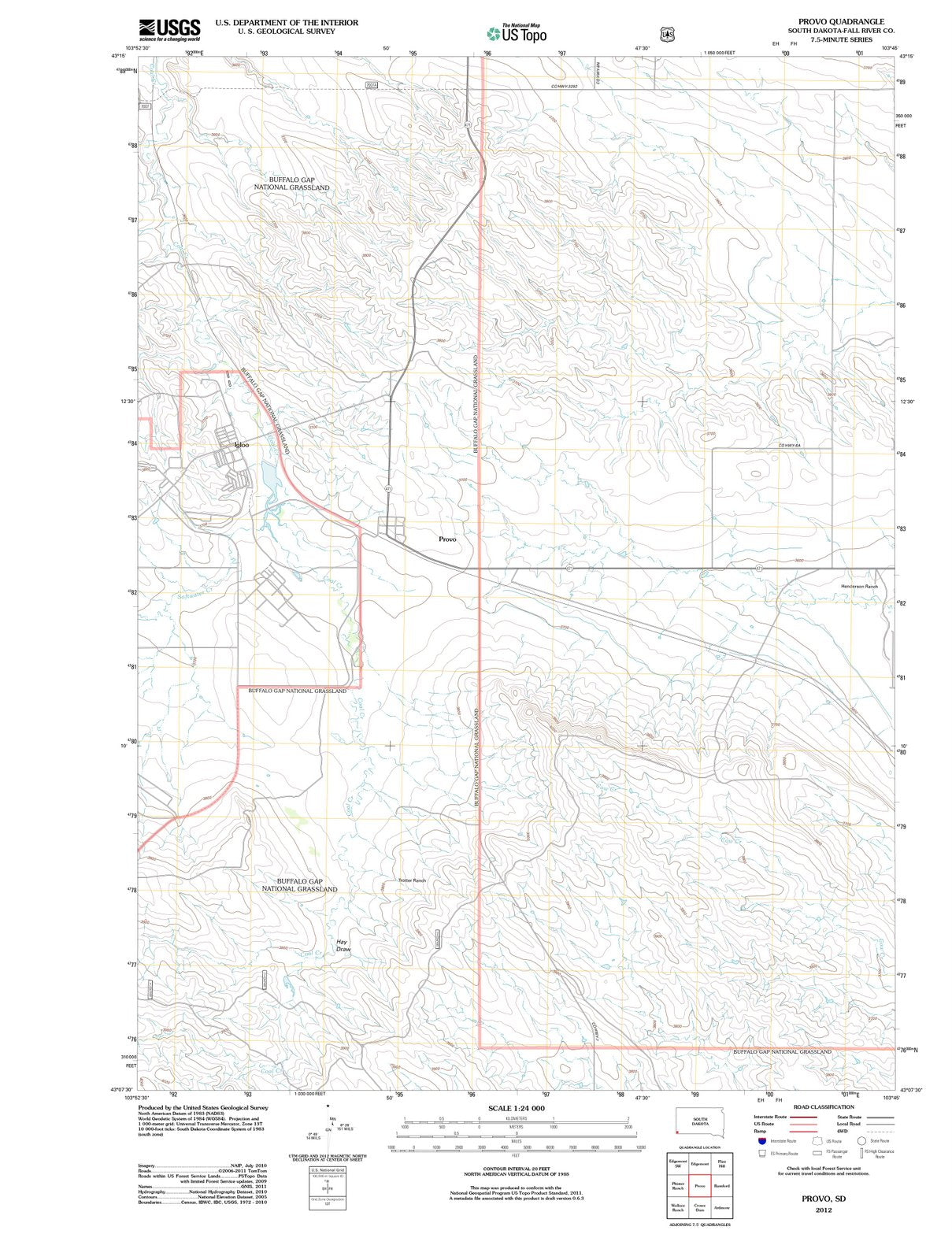 2012 Provo, SD - South Dakota - USGS Topographic Map