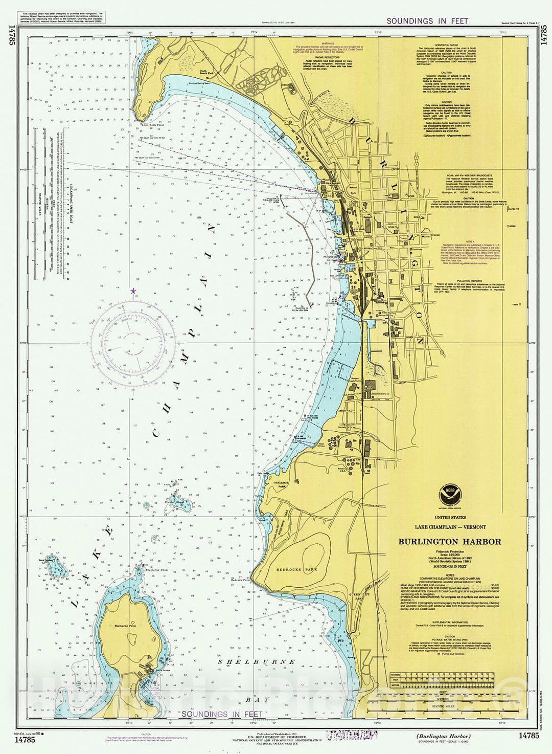 Historic Nautical Map - Burlington Harbor, 1990 NOAA Chart - Vermont (VT) - Vintage Wall Art