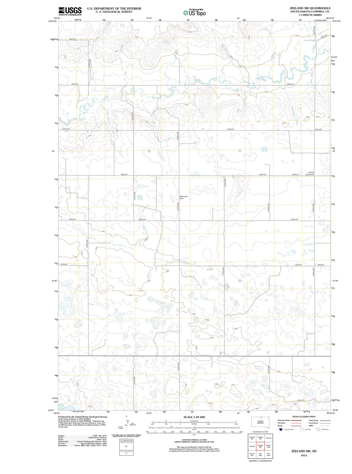 2012 Zeeland, SD - South Dakota - USGS Topographic Map