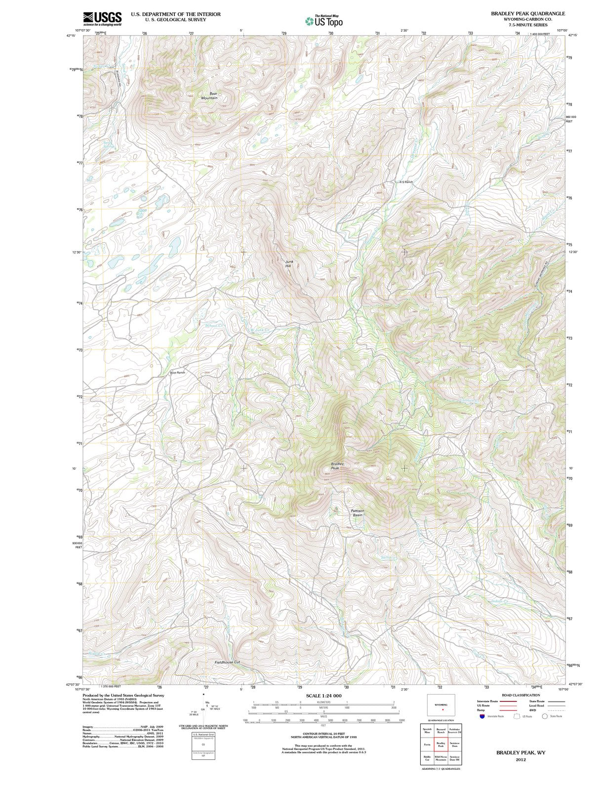2012 Bradley Peak, WY - Wyoming - USGS Topographic Map