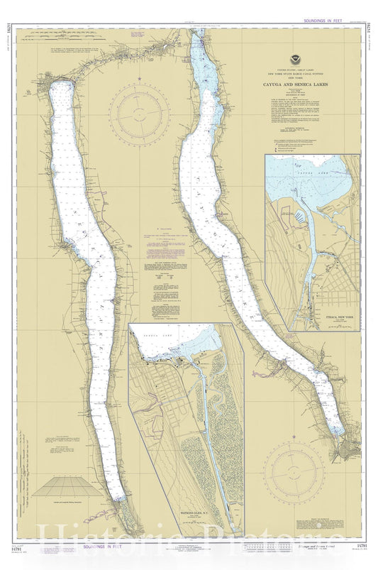 Cayuga and Seneca Lakes Nautical Chart 1977 - Historical Map Print