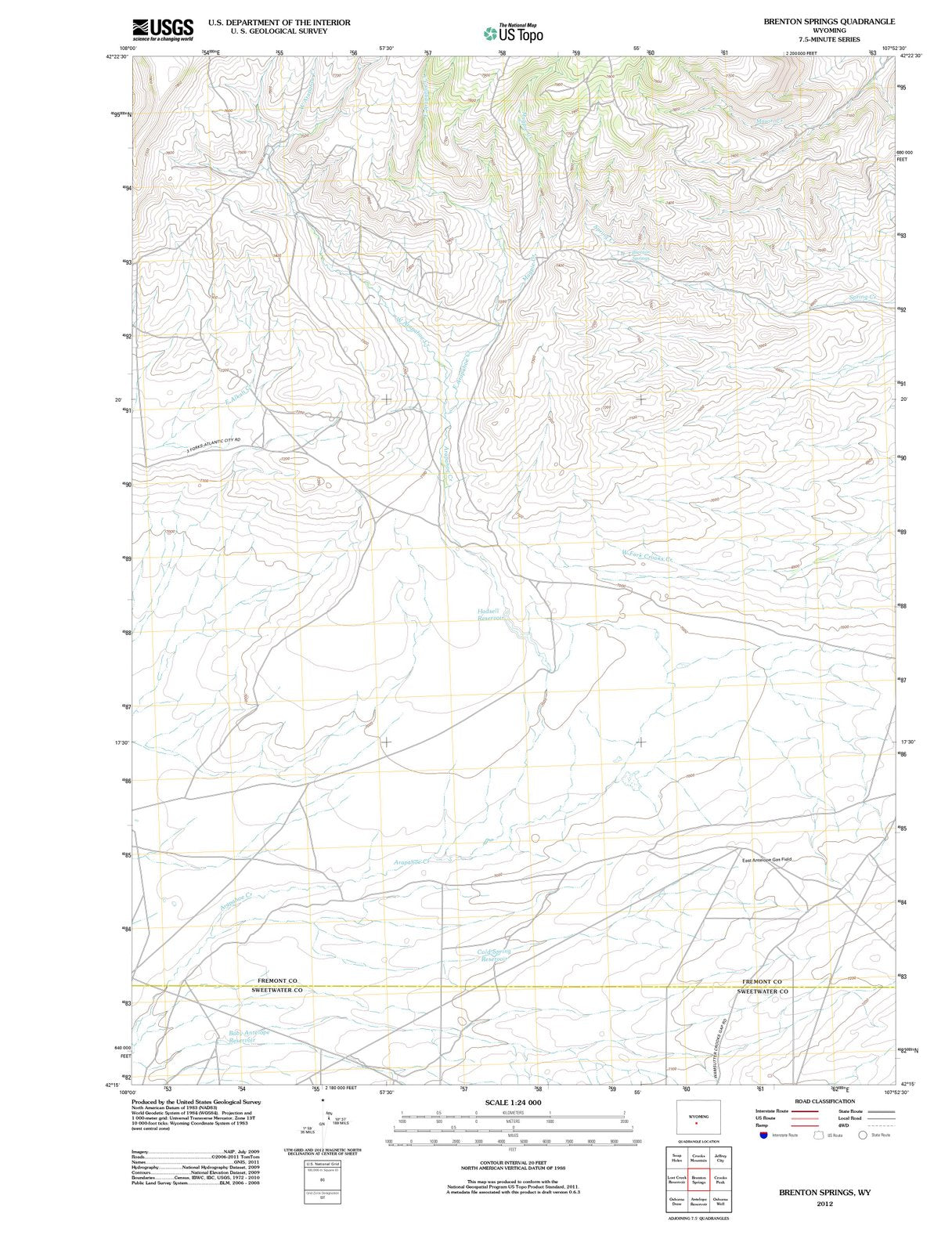 2012 Brenton Springs, WY - Wyoming - USGS Topographic Map