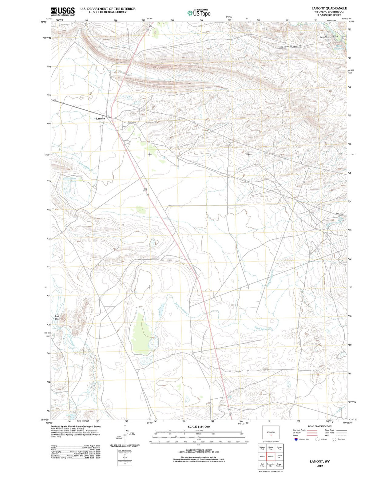 2012 Lamont, WY - Wyoming - USGS Topographic Map