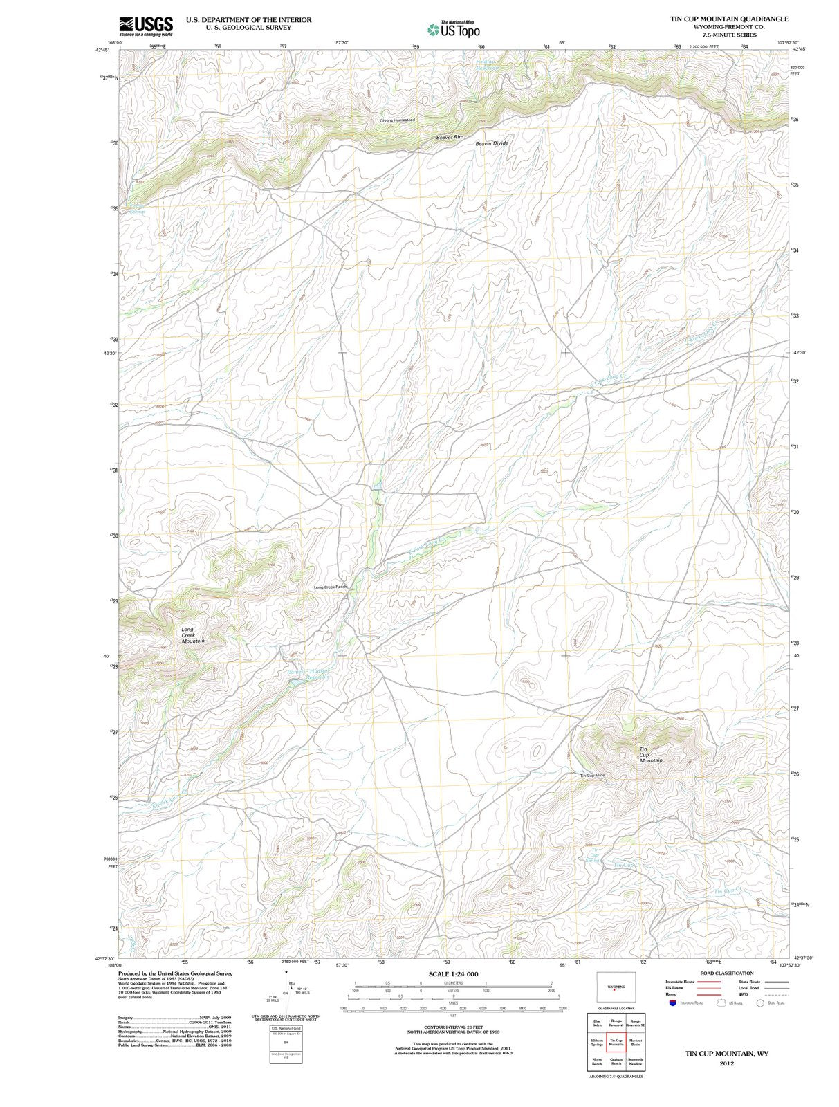 2012 Tin Cup Mountain, WY - Wyoming - USGS Topographic Map