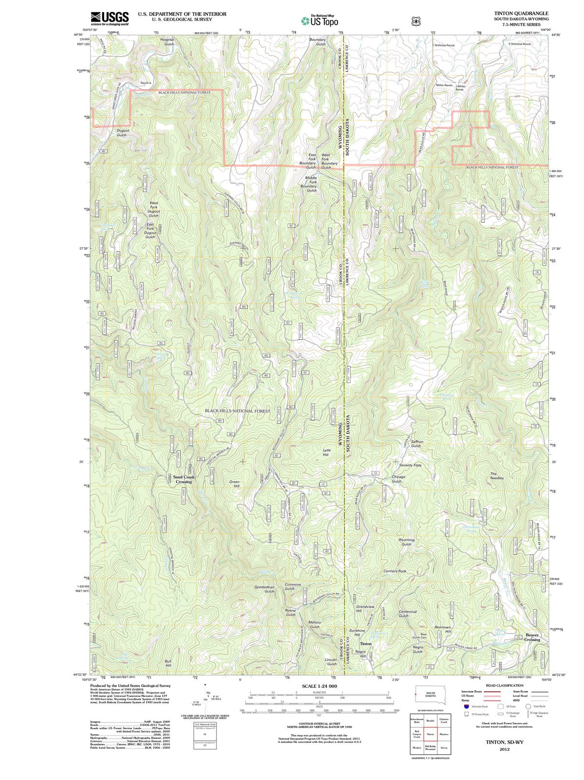2012 Tinton, SD - South Dakota - USGS Topographic Map