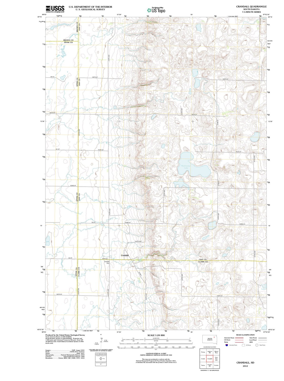 2012 Crandall, SD - South Dakota - USGS Topographic Map