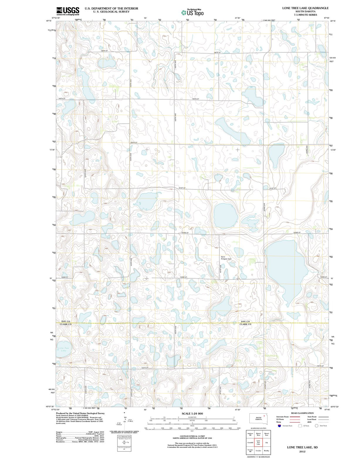 2012 Lone Tree Lake, SD - South Dakota - USGS Topographic Map