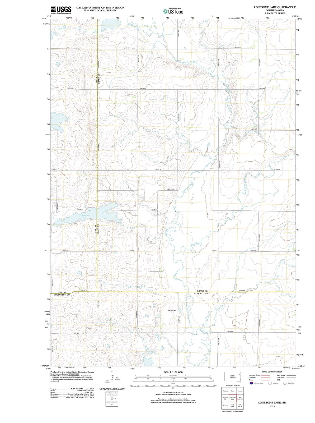 2012 Lonesome Lake, SD - South Dakota - USGS Topographic Map