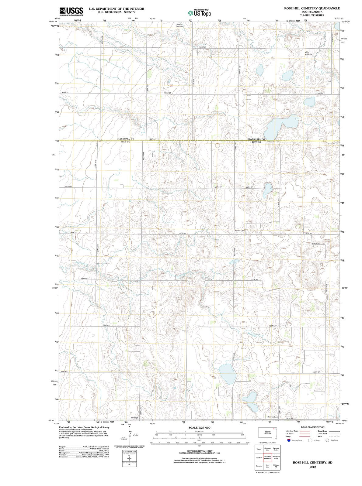 2012 Rose Hill Cemetery, SD - South Dakota - USGS Topographic Map
