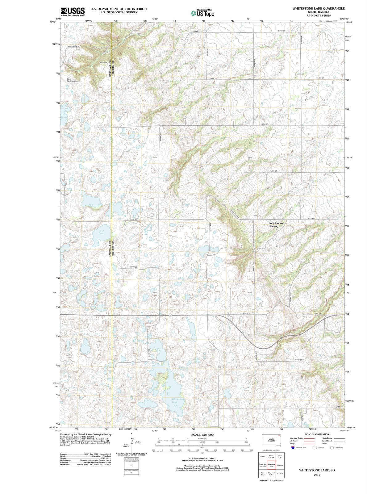 2012 Whitestone Lake, SD - South Dakota - USGS Topographic Map