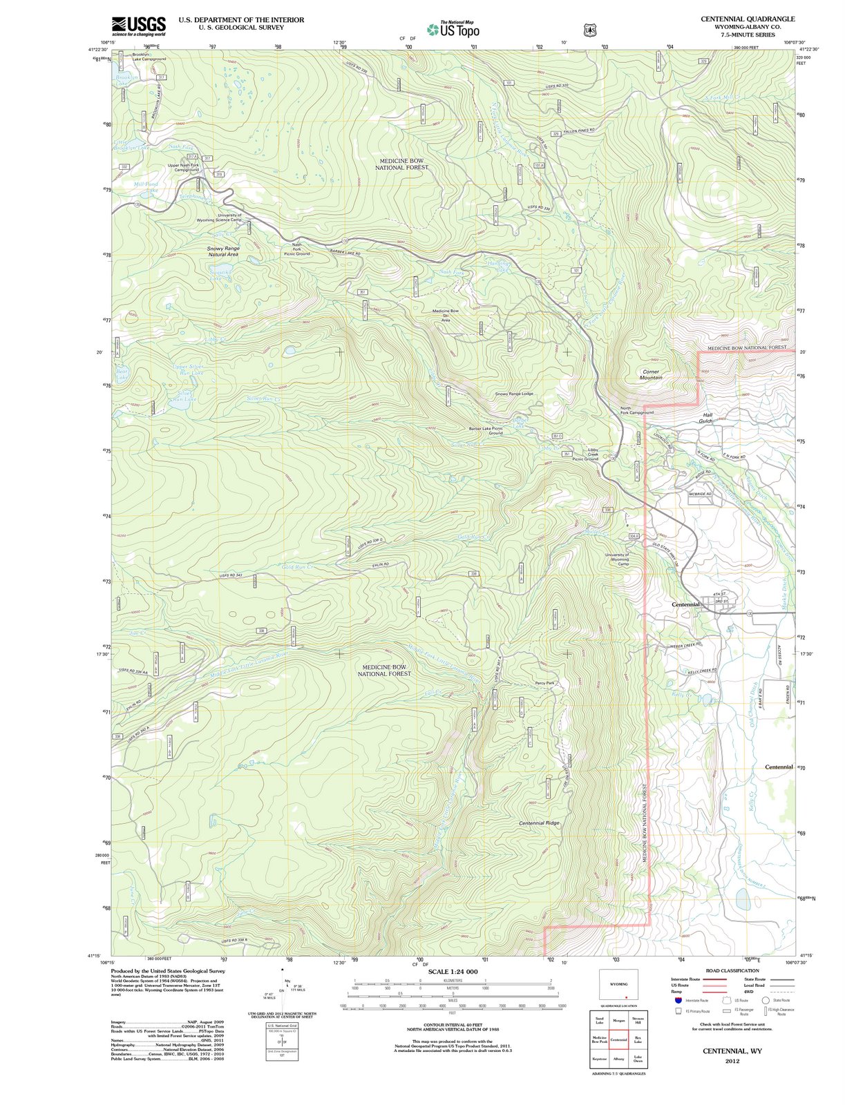 2012 Centennial, WY - Wyoming - USGS Topographic Map